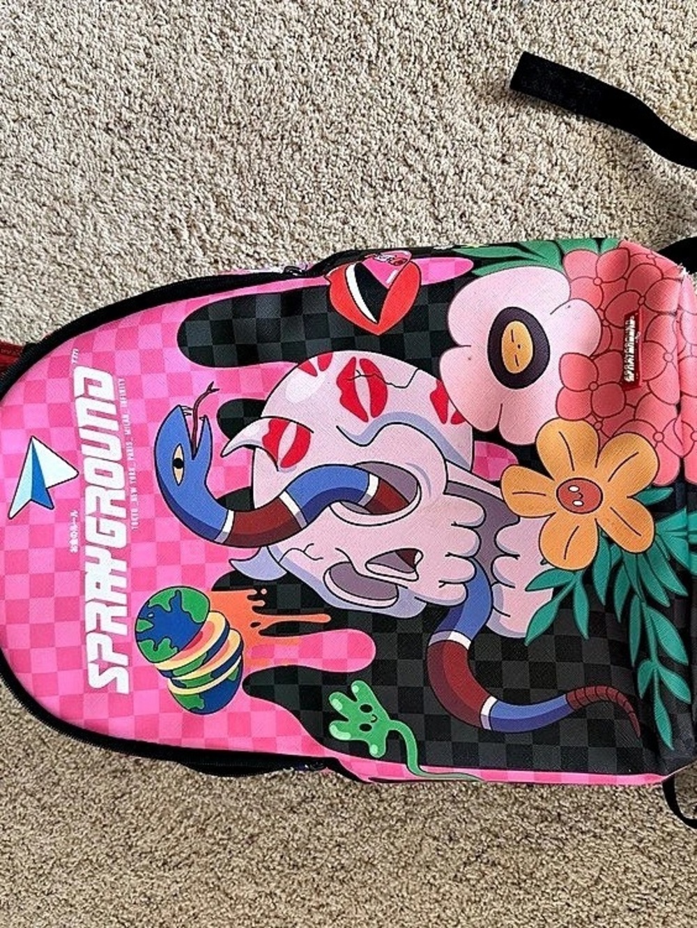 Sprayground Psychedelic Chex Skull Backpack in Pink & Black